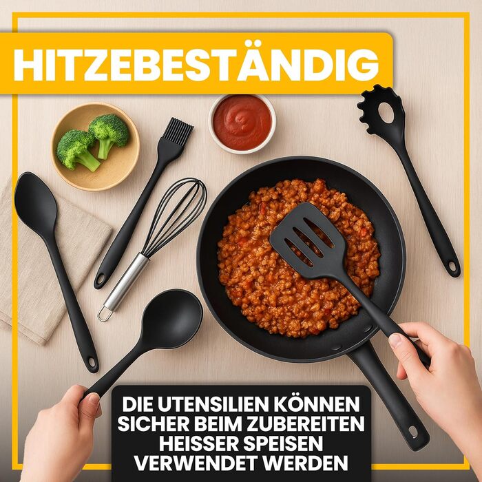 Набір кухонних аксесуарів Retoo з силікону, 10 шт. - кухонне приладдя, посуд, стійкий до високих температур, без BPA, з антипригарним покриттям, ергономічні ручки, придатний для миття в посудомийній машині, з коробкою для зберігання, чорний