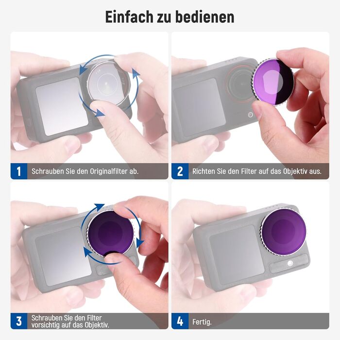 Набір фільтрів NEEWER CPL & ND для DJI Osmo Action 4/Action 5 Pro (4 шт.): поляризаційний фільтр CPL + ND8 + ND16 + ND32, аксесуари для екшн-камери, багатошарове покриття, FL-A12 (ND8/ND16/ND32/ND64)