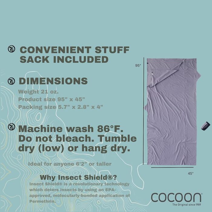 Кокон-простирадло Cocoon TravelSheet з єгипетської бавовни з антимоскітним просоченням Insect Shield для подорожей
