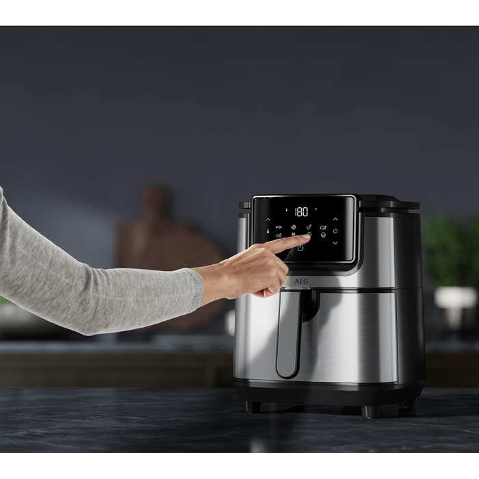 AEG AF6-1-4ST Hot Air Fryer / Frying / Grilling / Roasting / Baking with little to no oil / 8 programs / 3.5 l capacity / dishwasher safe / LED touch display / programmable / Stainless steel, Grey Stainless Steel 3.5l Capacity Series 6000