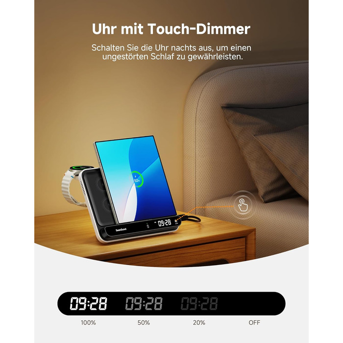 Бездротова зарядка SwanScout 30W для Samsung Galaxy Z Fold 7/S25 Ultra/S25, iPhone 17/16, Galaxy Watch 8/7/6 – швидка зарядка