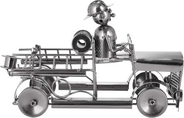 BRUBAKER Wine Bottle Holder Fire Department - Fire Truck Metal Sculpture Bottle Stand - 32 cm Metal Figure Wine Gift for Firefighters - with Greeting Card