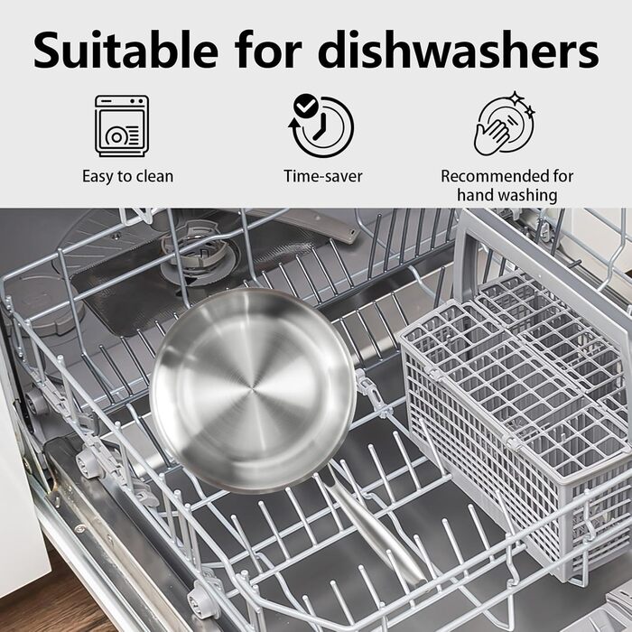 Пательня нержавіюча сталь 24 см, індукція, довговічна, з ручками з нержавіючої сталі, легке очищення, для всіх плит