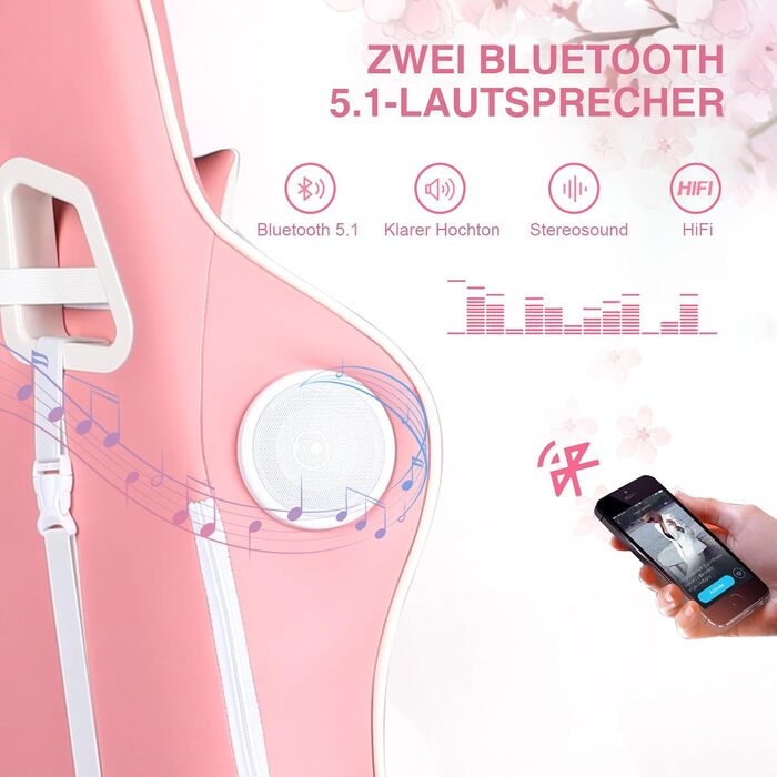 Ігрове крісло GTPLAYER з підставкою для ніг, Bluetooth-колонками, ергономічне, комп'ютерне, регульована спинка, навантаження до 150 кг, рожеве