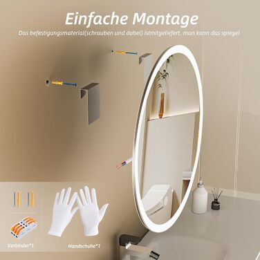 Дзеркало для ванної кімнати HySail з підсвічуванням, 5 мм, високоякісне срібне дзеркало, 3 колірні температури та регульована яскравість, настінне дзеркало з сенсорним вимикачем та антизапарюючою поверхнею, кругле (3 кольори + регулювання, 70x70 см)