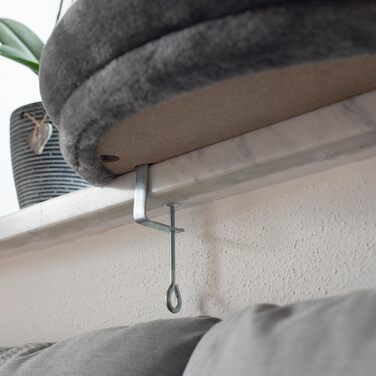 Kerbl Pet Window Hammock, Elevated Resting Place for Cats, Padded Edge, Soft Plush Cover, Sturdy Wooden Construction, Adjustable to Window Sill Depth, 55x35x10 cm, Grey