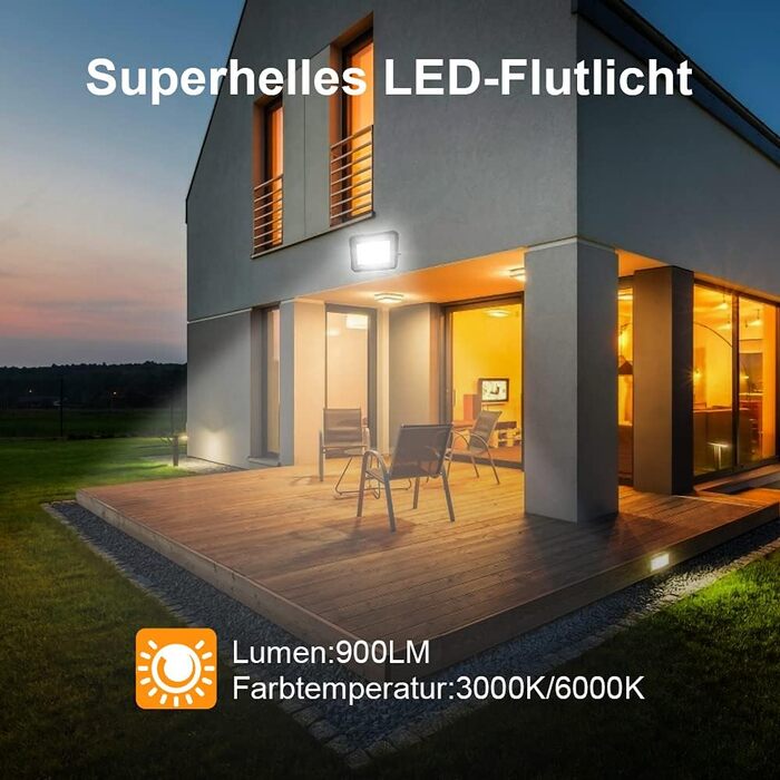 Набір з 10 LED прожекторів для вулиці, 10Вт, тепле світло 3000K, 900Лм, IP66, водонепроникні, для саду, гаража, спортмайданчика, двору