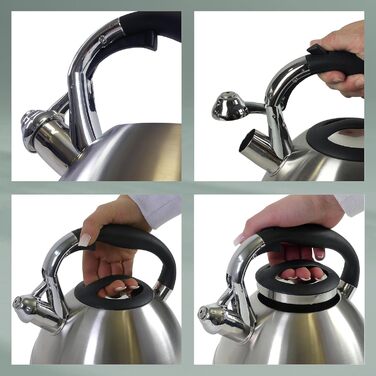 Kela Induction 3 L, Stainless Steel Camping Kettle, with secure pouring lid opening via button, VARUS, Polished Teakettle, Silver, Silver Single