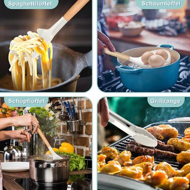 Набір кухонних аксесуарів Homikit 9 шт. з дерев'яною ручкою, чорний, з підставкою, антипригарне силіконове кухонне приладдя