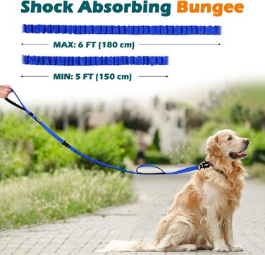 Міцна тактична повідка для собак PetBonus, 1,5м, еластична, з 2 м'якими ручками, страхувальний ремінь для авто, нашийник-повідок для дресирування собак великих та середніх порід (Армійний зелений, Синій)