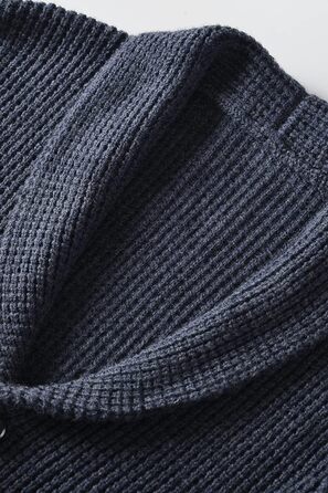 Чоловічий в'язаний светр з коміром-шарфом, візерунок коси, ґудзикова застібка, мериносова вовна, сучасний класичний стиль (S, темно-синій)