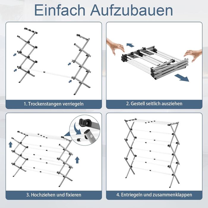 Складаний сушильник для білизни з 11 перекладинами, 3-ярусний, сірий та білий