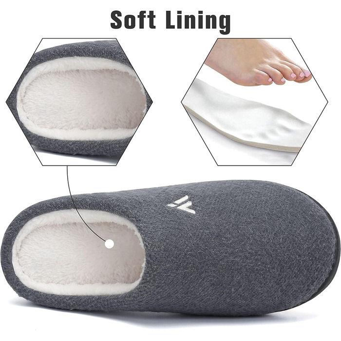 Тапочки жіночі зимові Mishansha Herren з піною пам'яті, антиковзкі, розмір 36-49 (темно-сірий, 37 EU)