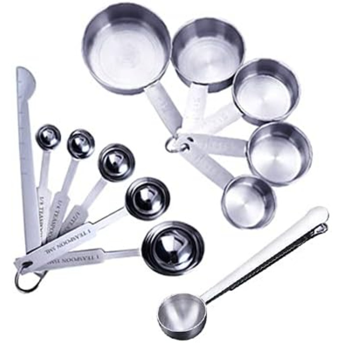 Stackable Measuring Cups Kitchen Measuring Spoon Set Stainless Steel Teaspoon Home Measuring Cups and Spoon Set (12pcs Measuring Cup)