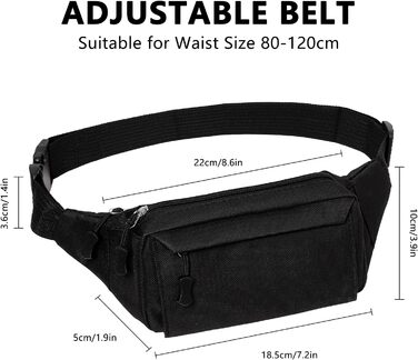 Гірчатка на пояс для жінок та чоловіків, водонепроникна сумка на стегно з багатьма кишенями для спорту, подорожей, бігу, походів, велоспорту, чорна