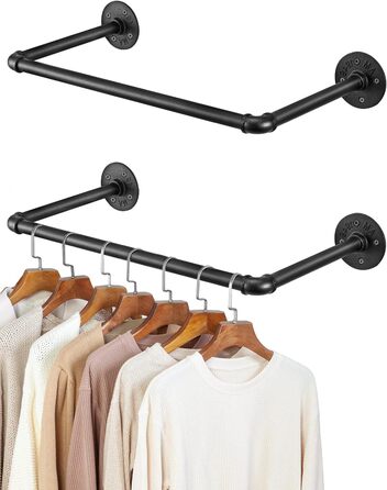 Wall-Mounted Clothes Rack, Pipe Clothes Rail, Industrial Style Wall Hangers, Detachable Metal Clothes Rods, Coat Rack, Bedroom for Hallways, Living Room, Bedroom (50cm - 2PCS)