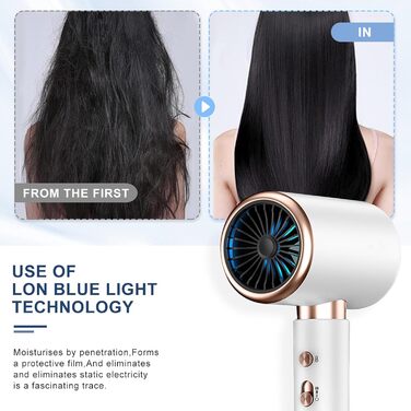 Професійний фен CUBTEM 2400W з іонізацією, для подорожей, з захистом від перегріву, білий