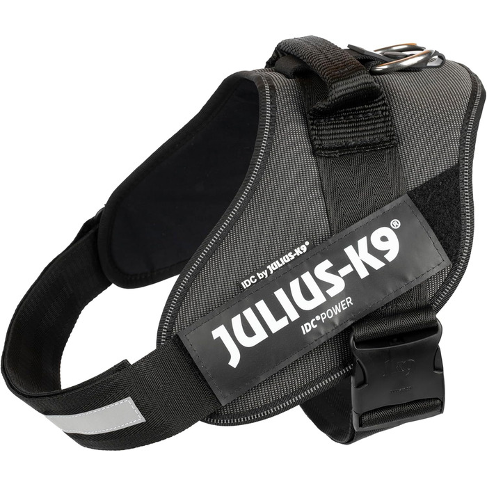 Шлейка для собак IDC Powergeschirr S - відбиваюча, з лого, регульована, дихаюча, для малих, середніх та великих собак (2TON (Black-Gray), XL/2)