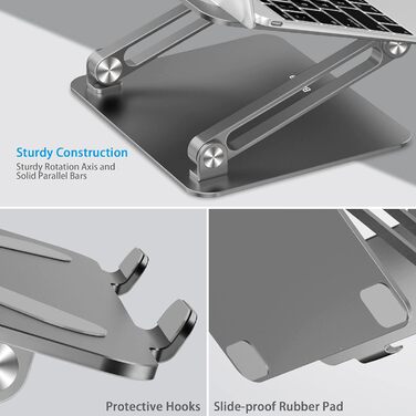 Adjustable Aluminum Laptop Stand - Ventilated Laptop Holder for 10-17 Inch Laptops - Compatible with MacBook, Dell, HP, Samsung, Acer