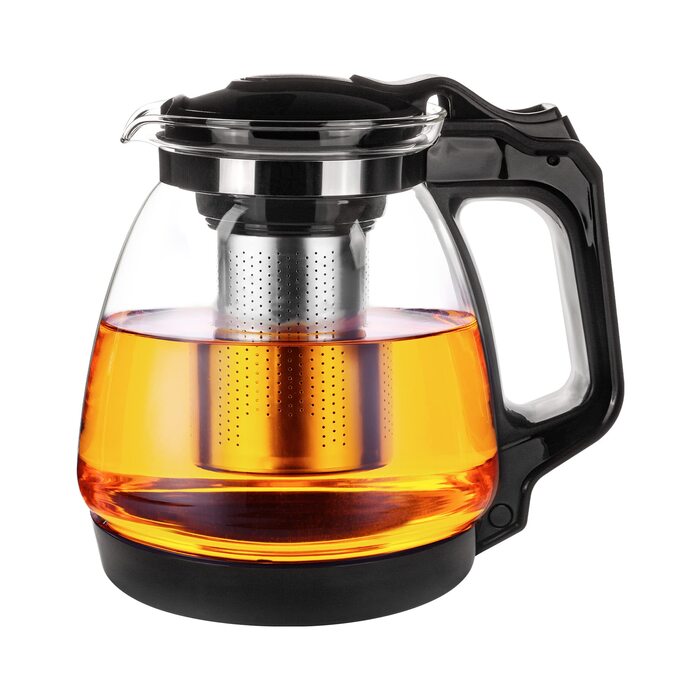 Скляний чайник T24 з ситом, 1250 мл (без підставки) - стійкий до високих температур, з нержавіючою сталлю, для заварювання листового чаю