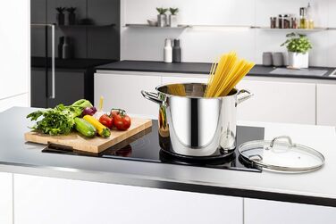 Велика каструля Linnuo 10 л з кришкою зі скла, нержавіюча сталь, індукція, для всіх типів плит, для супу, картоплі, макаронів