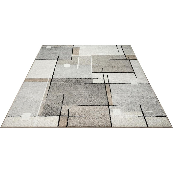 Килим Pearl Moderner Dichter Kurzflor для вітальні та спальні, геометричний дизайн, картатий, сірий (240 x 330 см)