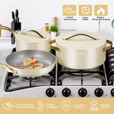 Pot Set, HOMELUX Pot Set Induction 8 Piece, Induction Cookware Set, Pots with Glass Lids, Cookware Set, Pots and Pans Set, Induction Compatible, White 8TLG--White
