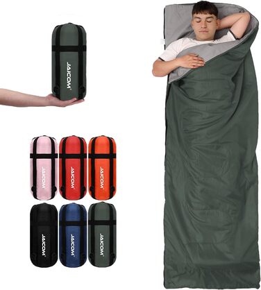 Літній спальний мішок - компактний, легкий, для кемпінгу, відпочинку на природі, дорослих, піших прогулянок, відпочинку в приміщенні, зелений