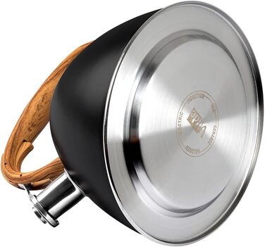 Чайник VILDE 3L з індукційною плитою, нержавіюча сталь, матовий чорний, з імітацією дерев'яної ручки. Підходить для сучасних та традиційних кухонь. Підходить для всіх типів плит, включаючи індукційні.