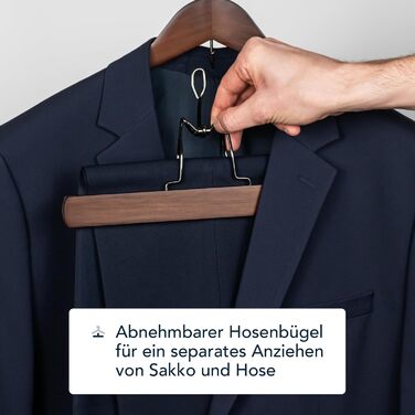 Дерев'яні плічка SUITS VIENNA для костюмів і штанів, 4 шт, масив дерева, широка рифлена підкладка, нековзкі, для піджака та брюк, чоловічі, 45 см