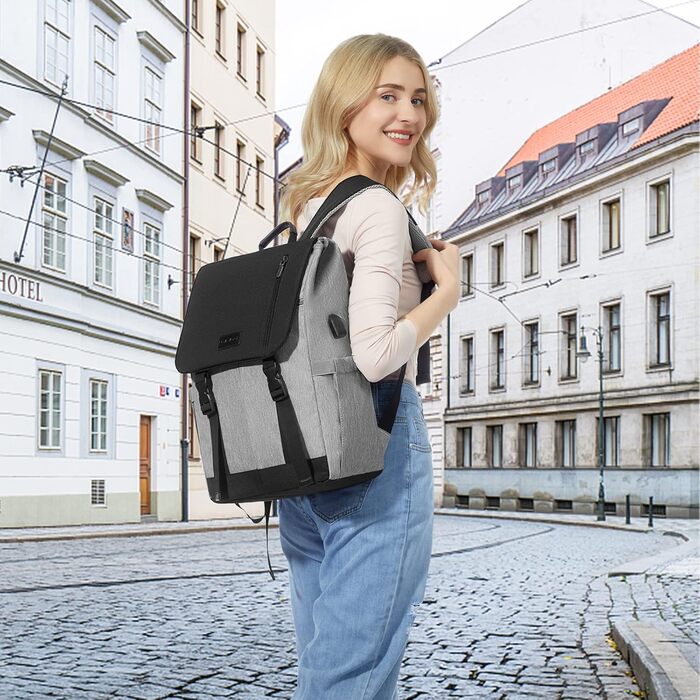 LOVEVOOK Рюкзак для жінок Елегантний 15.6 дюймів для ноутбука Водостійкий Шкільний рюкзак для дівчаток, підліток, рюкзак для жінок, рюкзак на кожен день, для університету, школи, подорожей, бізнесу (15.6 дюймів, Сірий, Чорний)