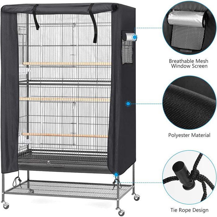 LINGSFIRE Bird Cage Cover, 97 x 60 x 130cm Waterproof Large Bird Cage Cover, Washable Parrot Cage Cover, Windproof and Dustproof Night Cover for Parrot Cage