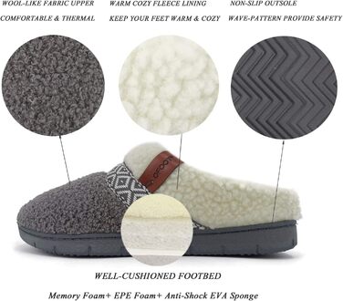 Жіночі домашні тапочки ofoot Fuzzy House: теплі, зручні шкарпетки з м'яким флісом та підошвою з гуми (42/43 EU, сірі)