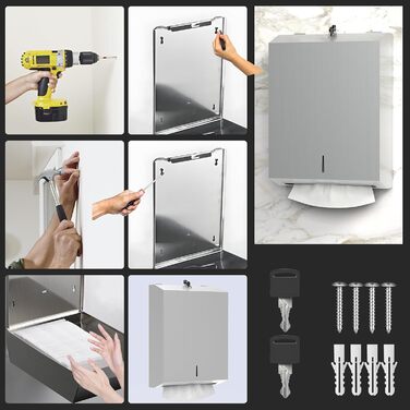 NICEME Paper Towel Dispenser, Paper Towel Holder with Lock, Multi-Fold Paper Towel Holder for Bathroom, Kitchen, Office, Holds 350-550 Sheets