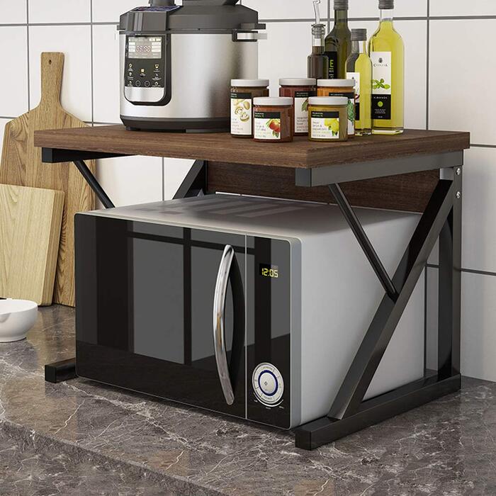 Кухонна полиця для мікрохвильової печі та тостера, органайзер для кухні (дуб/3 яруси) (чорний/2 яруси)