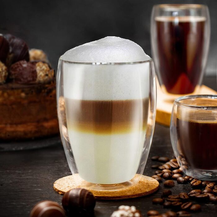 Creano Double-Walled XXL Insulated Glass 400ml, Extra Large Heat-Resistant Coffee/Tea/Latte Macchiato Glass Made of Borosilicate Glass, Set of 4
