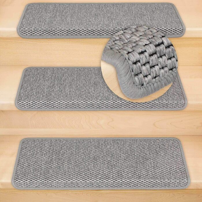 Ступінчасті килимки для сходів Kettelservice-Metzker Ґетеборґ, сірі, прямокутні, набір 15 шт.