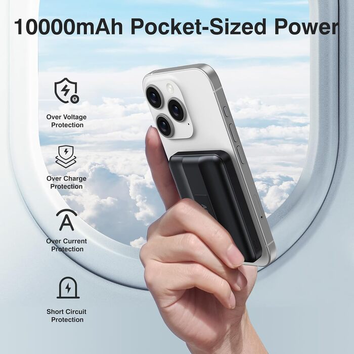 Power Bank AOGUERBE 10000mAh з MagSafe, LED дисплеєм, PD 22.5W, для iPhone 17/16/15/14/13/12 (Чорний)