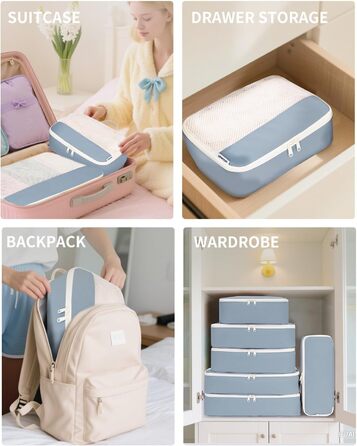 Набір органайзерів для валізи Narwey 7 шт., Packing Cubes для подорожей, рюкзаків, валіз (смугастий, Y-граублау)