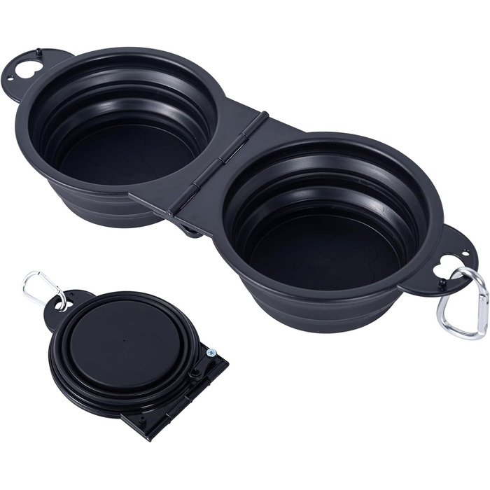 Складаний миска для собак SLSON, подвійна, для подорожей, прогулянок, намету, чорний