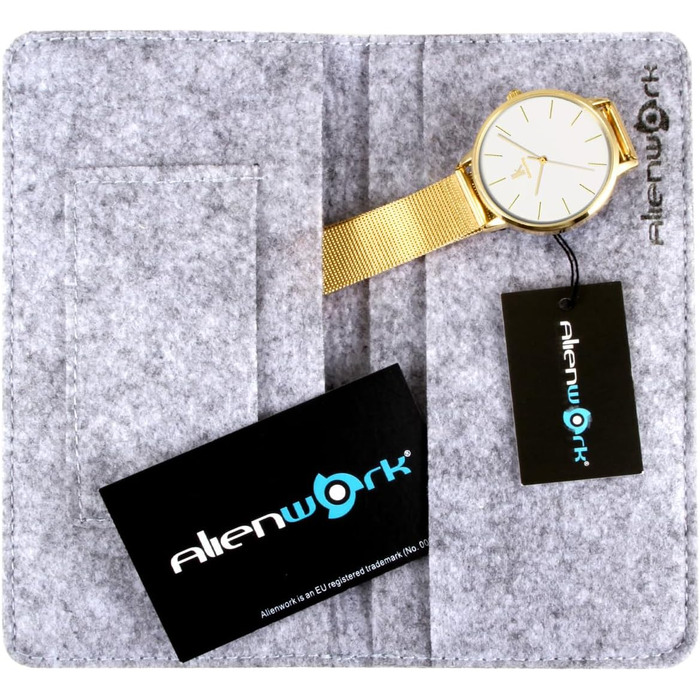 Жіночий годинник Alienwork IK Minimalist: ультратонкий, сітчатий ремінець (золотий / білий / золотий сітчастий ремінець)