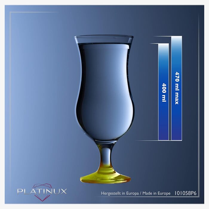 Набір келихів для коктейлів PLATINUX 6 шт, 400 мл (жовті) - Longdrink, Hurricane, Party
