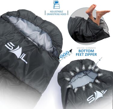 Сплячий мішок SAIL XL для великих людей, 3-4 сезони, 1,6-2,7 кг, легкий, водонепроникний, для відпочинку на природі, походів, кемпінгу (Чорний)