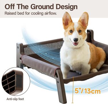 MEWOOFUN Dog Sofa Dog Bed Elevated No Dogs - Dog Beds for No and medium-sized dogs with Non-Slip Bottom, Breathable Woven Bed with Removable, Cat Sofa 61 x 53 x 28 cm, (XL, Brown Mesh)