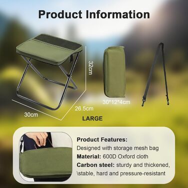 Складаний стільчик для кемпінгу, риболовлі, подорожей та саду (зелений, великий)