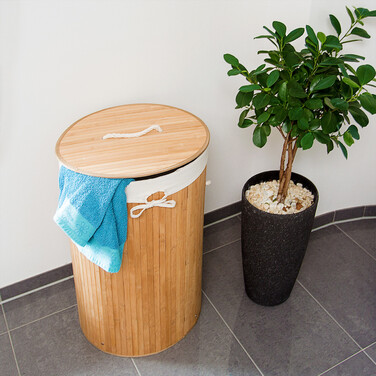 Relaxdays Bamboo Laundry Basket Round