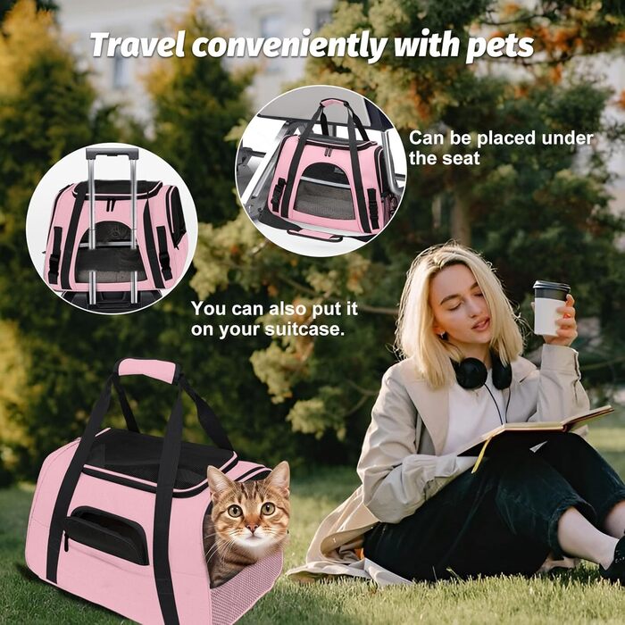 Транспортна сумка для тварин з підстилкою з флісу, рожева. Підходить для котів та собак до 10 кг.