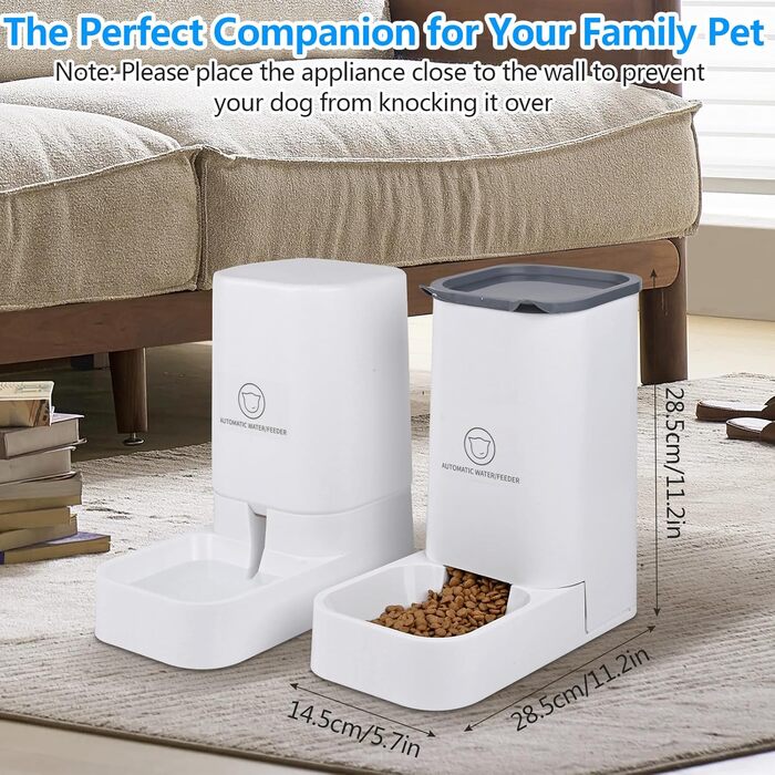 Автоматичний годівниця для котів Dreamhigh® з резервуаром 2.1 кг та диспенсер для води для собак 3.8 л, без електроживлення, без PBA, білий