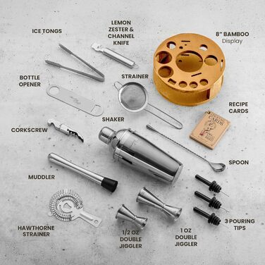 Набір для приготування коктейлів Mixology & Craft Cocktail Set 15-TLG. з нержавіючої сталі, барний аксесуар, сріблястий