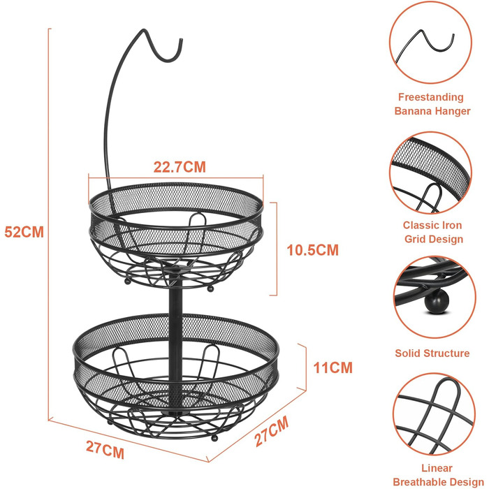 Металева фруктова тарілка Bomclap на 2 ярусах з тримачем для бананів - бронзового кольору